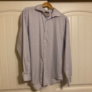 Van Heusen Blue and White Stripe Button Down Shirt XL 17 1/2 34/35 Long Sleeve